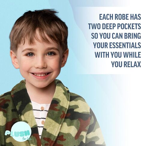 Plush for life Boys Robe Long Sleeves with Pockets, Kimono Style Kids Bathrobe Soft Plush Fluffy Robes, Great Gifts for Kids in Saudi Arabia