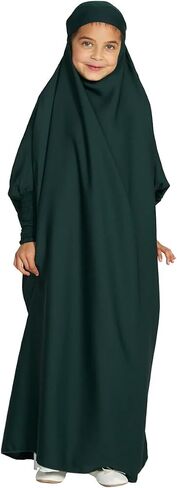 IDOPIP Muslim Dress for Girls One Piece Long Sleeve Islamic Prayer Dress with Hijab Casual Maxi Kaftan Abaya Gown Clothes in Saudi Arabia