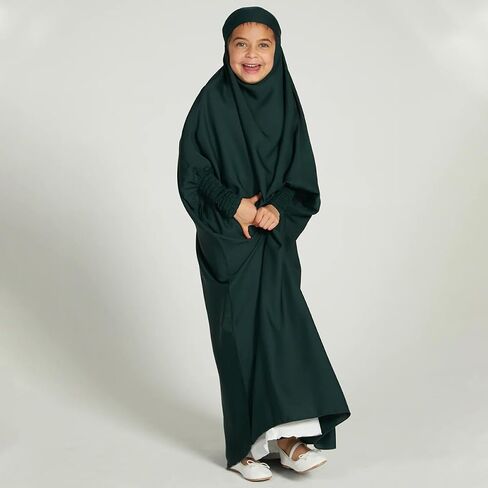 IDOPIP Muslim Dress for Girls One Piece Long Sleeve Islamic Prayer Dress with Hijab Casual Maxi Kaftan Abaya Gown Clothes in Saudi Arabia