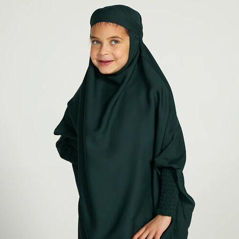 IDOPIP Muslim Dress for Girls One Piece Long Sleeve Islamic Prayer Dress with Hijab Casual Maxi Kaftan Abaya Gown Clothes in Saudi Arabia