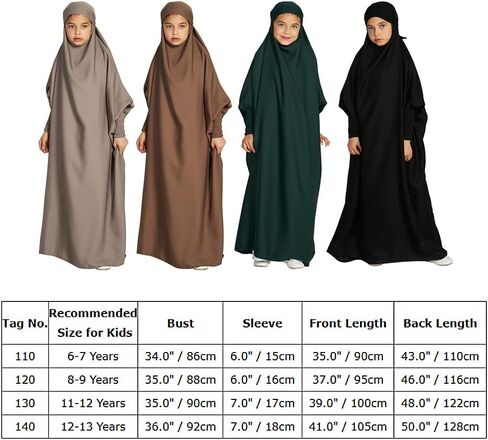 IDOPIP Muslim Dress for Girls One Piece Long Sleeve Islamic Prayer Dress with Hijab Casual Maxi Kaftan Abaya Gown Clothes in Saudi Arabia