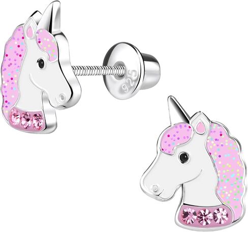 Penny & Piper Unicorn Earrings for Girls - Cute Sterling Silver Kids Earrings - Hypoallergenic Stud Earrings for Little Girls with Secure Screwback - Little Girl Earrings for Kid & Toddler in Saudi Arabia