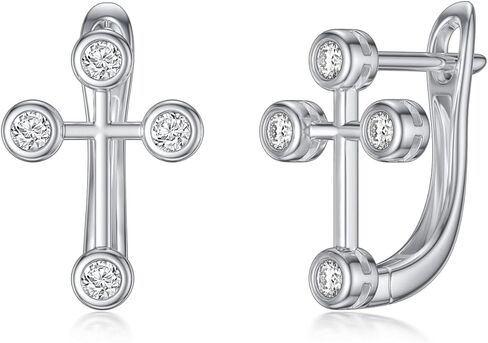 SISGEM White Gold Cross Hoop Earrings for Women Girls,10K Real Gold Cross Crucifix Huggie Earrings Faith Religious Jewelry Gifts for Birthday Christmas in Saudi Arabia