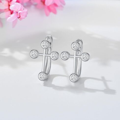 SISGEM White Gold Cross Hoop Earrings for Women Girls,10K Real Gold Cross Crucifix Huggie Earrings Faith Religious Jewelry Gifts for Birthday Christmas in Saudi Arabia
