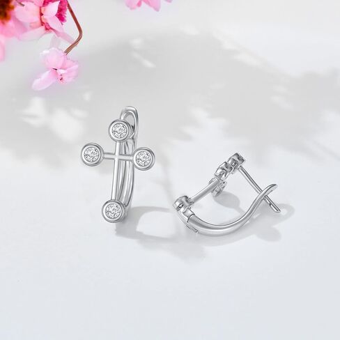 SISGEM White Gold Cross Hoop Earrings for Women Girls,10K Real Gold Cross Crucifix Huggie Earrings Faith Religious Jewelry Gifts for Birthday Christmas in Saudi Arabia