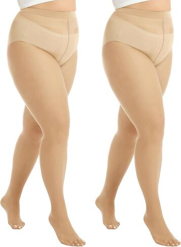 Yilanmy Plus Size Tights 20D Sheer Tights for Women High Waist Plus Size Pantyhose Queen Size Tights 2 Pairs in Kuwait