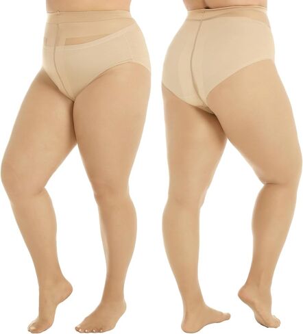 Yilanmy Plus Size Tights 20D Sheer Tights for Women High Waist Plus Size Pantyhose Queen Size Tights 2 Pairs in Kuwait
