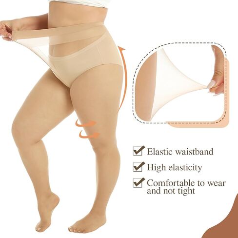 Yilanmy Plus Size Tights 20D Sheer Tights for Women High Waist Plus Size Pantyhose Queen Size Tights 2 Pairs in Kuwait