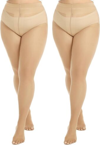 Yilanmy Plus Size Tights 20D Sheer Tights for Women High Waist Plus Size Pantyhose Queen Size Tights 2 Pairs in Kuwait