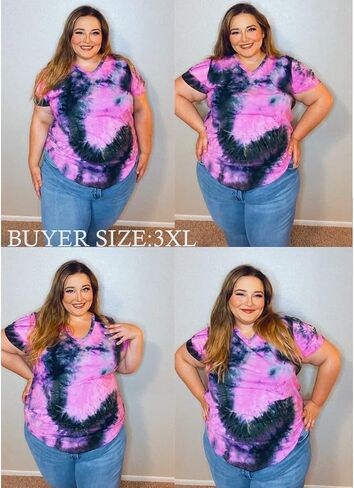 RITERA Women Plus Size Tops Tie Dye V Neck Shirt Floral Camo Summer Short Sleeve Tunic Oversized Ladies Blouse XL-5XL in Saudi Arabia