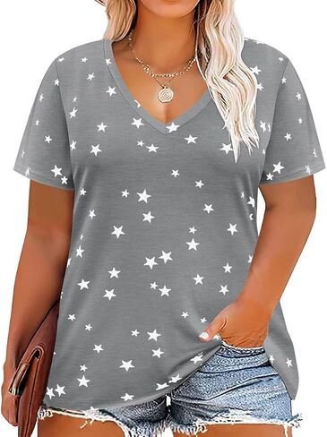 RITERA Women Plus Size Tops Tie Dye V Neck Shirt Floral Camo Summer Short Sleeve Tunic Oversized Ladies Blouse XL-5XL in Saudi Arabia