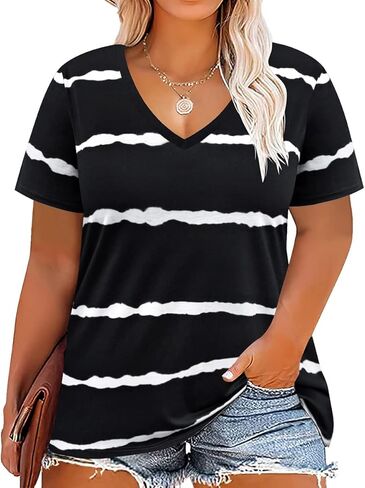 RITERA Women Plus Size Tops Tie Dye V Neck Shirt Floral Camo Summer Short Sleeve Tunic Oversized Ladies Blouse XL-5XL in Saudi Arabia