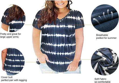 RITERA Women Plus Size Tops Tie Dye V Neck Shirt Floral Camo Summer Short Sleeve Tunic Oversized Ladies Blouse XL-5XL in Saudi Arabia