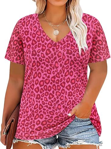 RITERA Women Plus Size Tops Tie Dye V Neck Shirt Floral Camo Summer Short Sleeve Tunic Oversized Ladies Blouse XL-5XL in Saudi Arabia
