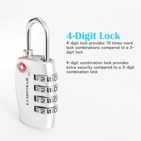 Lumintrail 4-Digit TSA Approved Lock, 1 Pack Bundle with Three 4ft Cables in Saudi Arabia