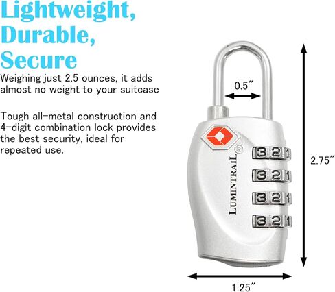 Lumintrail 4-Digit TSA Approved Lock, 1 Pack Bundle with Three 4ft Cables in Saudi Arabia