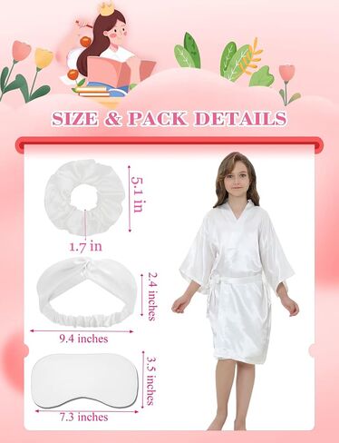 JIKAJA Girls Kids Silky Satin Robe Set for Spa Birthday Wedding Party Flower Girl Robe with Sleeping Mask Hair Band/Ring in Saudi Arabia