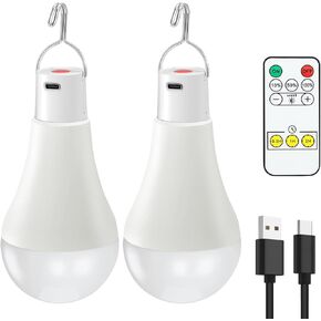 USB Rechargeable Light Bulbs with Remote Dimmable Timing 3000mAh Rechargeable Battery Portable LED Tent Light Bulbs for Home Emergency Camping Tent Hiking Hurricane Outage (Soft White 2 Pack)