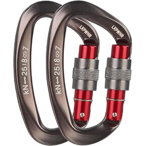 D Shape Carabiner 25KN Heavy Duty Climbing Mountaineer Expanding exploratory Caverns Connection Protection Locking Carabiner Clip Carabiner Screw Lock Hammock Camping Outdoor Equipment…