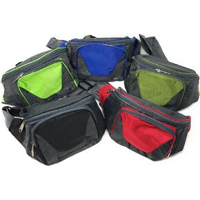 Deluxe Bulk 5 Pack of Colorful Sling Bag Waist Fanny or Cross Chest Packs - Perfect Hip Day Bag - Large 2 Pocket Design with Adjustable Snap Buckle