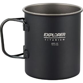 Black Titanium Foldable Handle Camping Cup, 15.2 oz, 450 ml