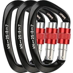 D Shape Carabiner 25KN Heavy Duty Climbing Mountaineer Expanding exploratory Caverns Connection Protection Locking Carabiner Clip Carabiner Screw Lock Hammock Camping Outdoor Equipment…