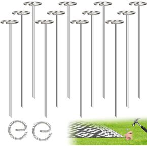 10pcs Outdoor Carpet Metal Stakes, Stainless Steel Patio Pegs Tool for Camping Rug Spike Ground Sheet Attachments Tarps Tents RV Accessories Camper Groundsheet Essentials