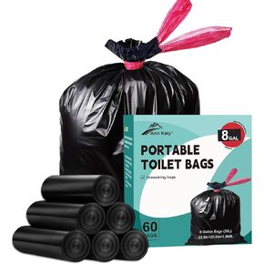 Portable Toilet Bags Drawstring 8 Gallon 60 Count，Camping Toilet Bags Toilet Trash Bags Leak-Proof, Waste Bags for Camping, Hiking, Traveling,Emergency, Outdoor Activities