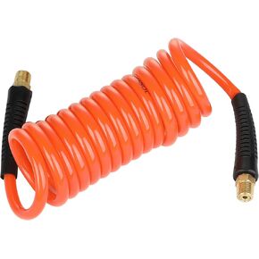 JOROY 1/4 Inch x 20 Ft PU Air Hose Polyurethane Recoil Air Hose, 1/4"NPT Swivel Brass With Bend Restrictors, 120 PSI Flexible PU Air Compressor Hose Reinforced and Kink Resistant