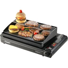 Portable butane camping stove for BBQ with grill plate for multi purposes use, Outdoor grill burner in Garden and back yard.