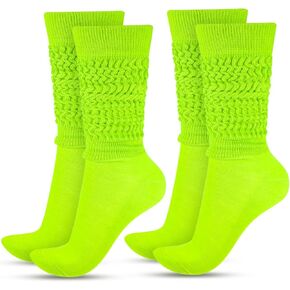 JenPen 2 Pairs 80s Neon Women's Slouch Socks Extra Long Heavy Scrunch Knee High Sock Thick Scrunchie Socks Size 9 to 10 (Rose Red)