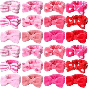 WILLBOND 24 Pack Spa Headband Bow Hair Band Facial Makeup Headband Women For Face Wash Adjustable Skincare Soft Flannel Towel Head Wraps for Shower Washing Face Girls Yoga Sports, 24 Styles