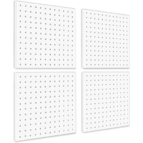 BELLO YON 4Pcs Pegboard, Peg Board, Pegboard Wall Organizer Panels Accessories, Mount Display Pegboard Kits, Metal Pegboard for Walls Garage Craft Room Office Workshop, Easy Installation (White)