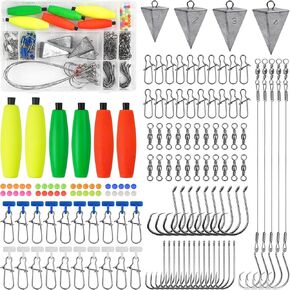 Surf Fishing Tackle Kit, 140pcs Saltwater Fishing Gear Fish Finder Rigs Pyramid Sinkers Circle Hook Rig Peg Floats Fishing Swivels Hooks Various Fishing Equipment