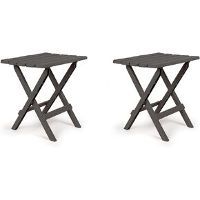 Camco Large Adirondack Weatherproof, Portable and Folding Furniture Table Ideal for Beach, Camping, Picnics, Cookouts, and More, Charcoal (2 Pack)