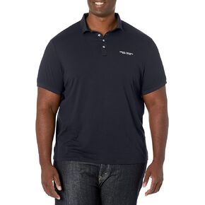 A|X ARMANI EXCHANGE mens Short Sleeve Contrast Logo Jersey Polo Shirt, Navy, Medium US