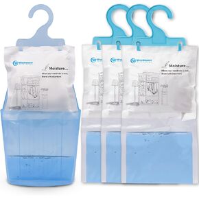 Wisesorb 12 Pack (7 oz. ea.) Moisture Absorber Refill Hanging Bags, Moisture Absorber Packets with Reusable 6pcs Hooks, Humidity Packs, Hanging Closet Dehumidifier Bags