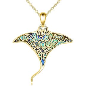 URONE Manta Ray Necklace 925 Sterling Silver Manta Ray Pendant With Abalone Shell Stingray Necklace Sea Animal Jewelry Gift