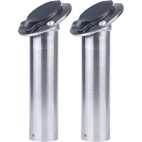 2Pcs Stainless Steel Fishing Rod Holders for Boat, Flush Mount Boat Rod Holder 15 Degree with PVC Caps & Inner Tubes Heavy Duty & Solid Casting