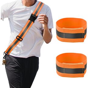 3pcs Reflective Running Gear, High Visibility Reflective Sash for Walking at Night Reflective Shoulder Strap & Reflective Armband Safety Gear for Walking Running Cycling Hiking Biking