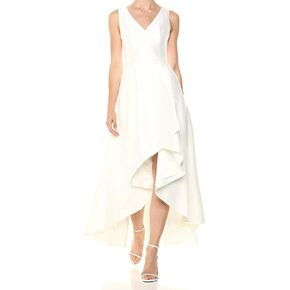 Calvin Klein Women's Sleeveless V-Neck High Low Dress, Eggshell, 2