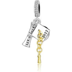 LuxglitterLin Graduation 2023 Gift Charm Graduate Bachelor's Hat Scroll Bead for European Bracelet