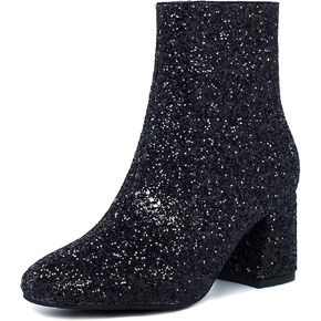 Agodor Women's Glitter Boots Sparkly High Heel Sequin Chunky Ankle boots