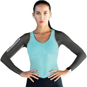 Amphipod Unisex ArmPod Run Sleeves, Reflective Runners’ Wearable Storage for Running, Jogging & Training - Charcoal/Silver - (L/XL)