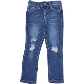 YMI Toddler Girl Adjustable Waistband Snap Button Lightly Distressed Skinny Jean, Deep Sky Blue, Size 6X in Kuwait