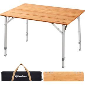 KingCamp Bamboo Folding Table Portable Camping Table Adjustable Height Camp Table 2-Folds for Travel, Picnic, Beach, Outdoor and Indoor, 4-6 People