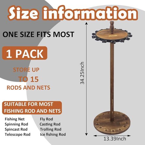 حاملات قضبان الصيد من Aventik للمرآب، حامل أرضي يحمل ما يصل إلى 15 و16 قضيبًا منظم تخزين معدات الصيد الخشبية، رف عمود الصيد (رف قضيب 15 ثانية) in Kuwait
