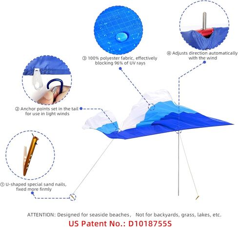 مظلة شاطئ محمولة تتسع لـ 6 أشخاص، يمكن ضبطها ذاتيًا مع تغير الرياح، خيمة شاطئ قابلة للطي، ملاجئ للشمس، تركيبات بسيطة وسريعة، مأوى للشاطئ في الهواء الطلق، تحارب رياح تبلغ سرعتها 20 ميلاً في الساعة. in Kuwait