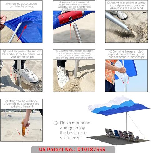 مظلة شاطئ محمولة تتسع لـ 6 أشخاص، يمكن ضبطها ذاتيًا مع تغير الرياح، خيمة شاطئ قابلة للطي، ملاجئ للشمس، تركيبات بسيطة وسريعة، مأوى للشاطئ في الهواء الطلق، تحارب رياح تبلغ سرعتها 20 ميلاً في الساعة. in Kuwait