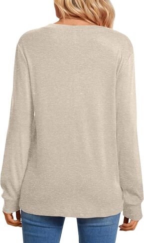 Aodemo Women's Fall Long Sleeve Henley Tops V Neck Tunic Casual Loose Plus Size Winter Blouse 2XL, Navy Blue in Kuwait